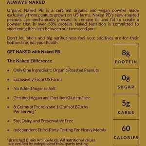 Organic Powdered Peanut Butter from US Farms – Bulk, Only 1 Ingredient - Roasted Peanuts, Vegan, No Additives, Preservative Free, No Salt, No Sugar - 45 Servings - NAKED PB