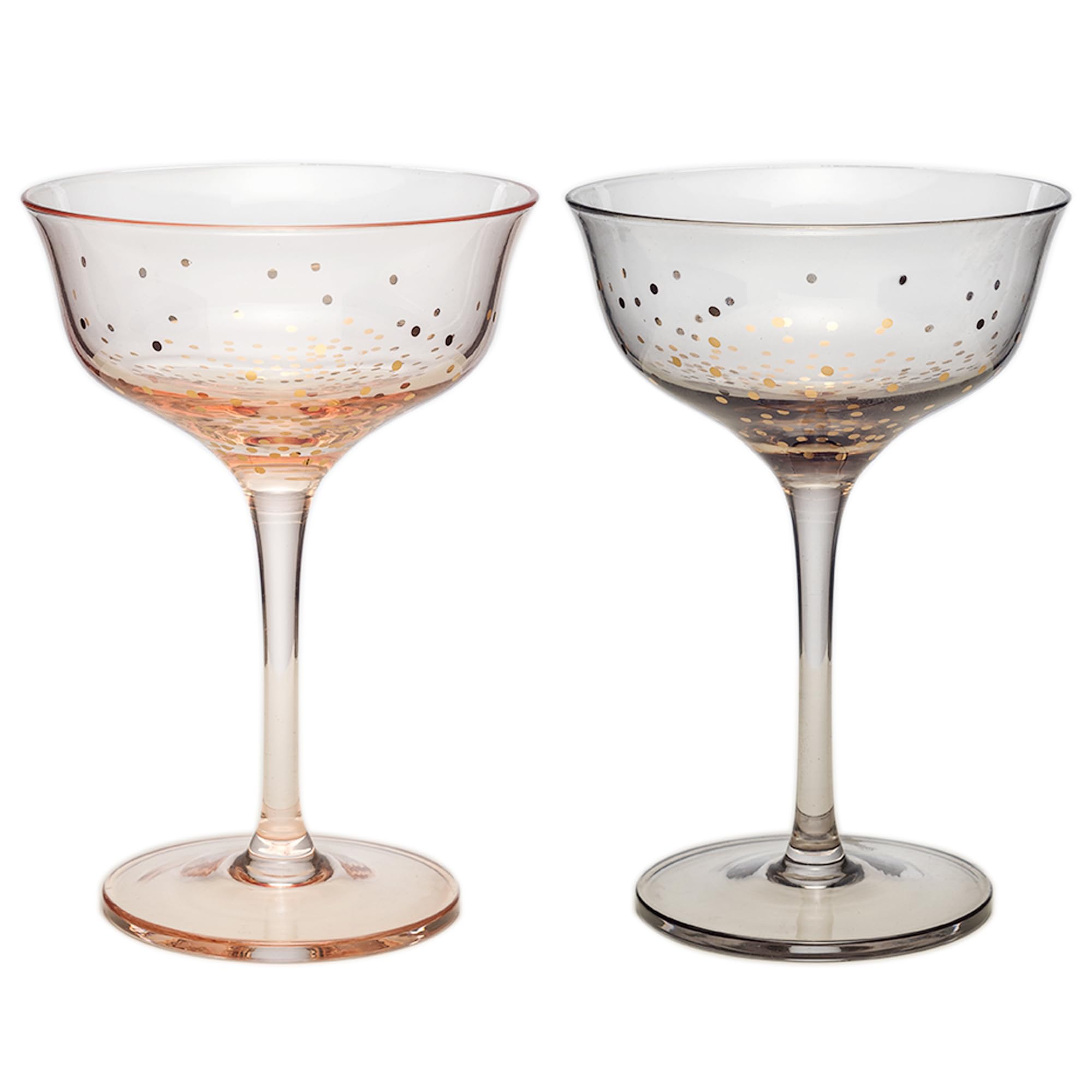 Lysenn Nick and Nora Glasses Set of 2- Exquisite Cocktail Glasses for Martini, Margarita & Champagne - Hand Blown & Vintage Design – Smoke Gray & Blush Pink, 5 fl oz