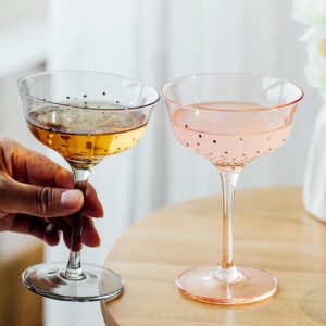 Lysenn Nick and Nora Glasses Set of 2- Exquisite Cocktail Glasses for Martini, Margarita & Champagne - Hand Blown & Vintage Design – Smoke Gray & Blush Pink, 5 fl oz