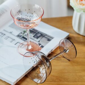 Lysenn Nick and Nora Glasses Set of 2- Exquisite Cocktail Glasses for Martini, Margarita & Champagne - Hand Blown & Vintage Design – Smoke Gray & Blush Pink, 5 fl oz