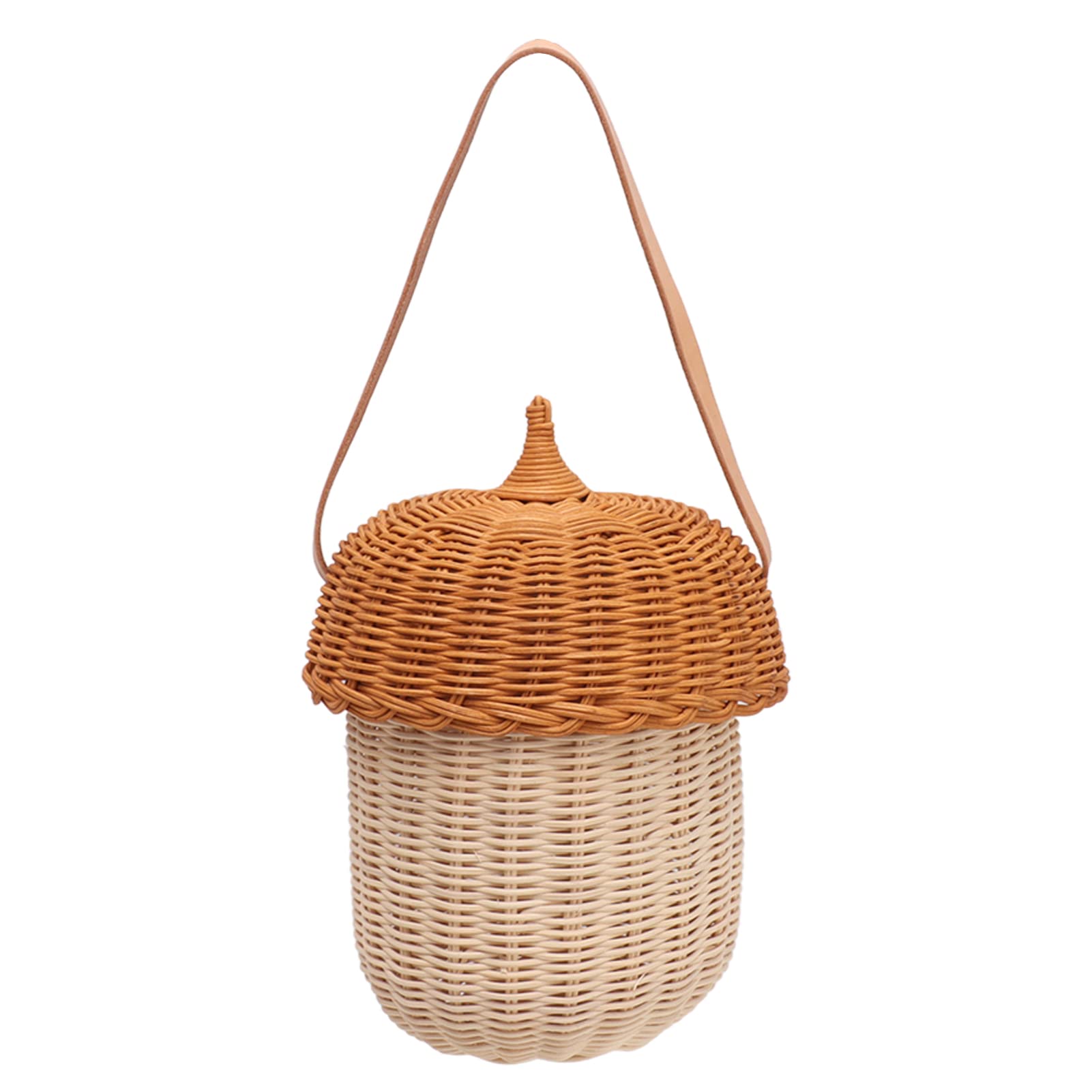 Zerodis Rattan Storage Basket Bag, Hand Woven Decorative Kids Rattan Storage Basket Waterproof Acorn Shaped Exquisite Interesting Photography Props for Outdoor (Large Handbag)