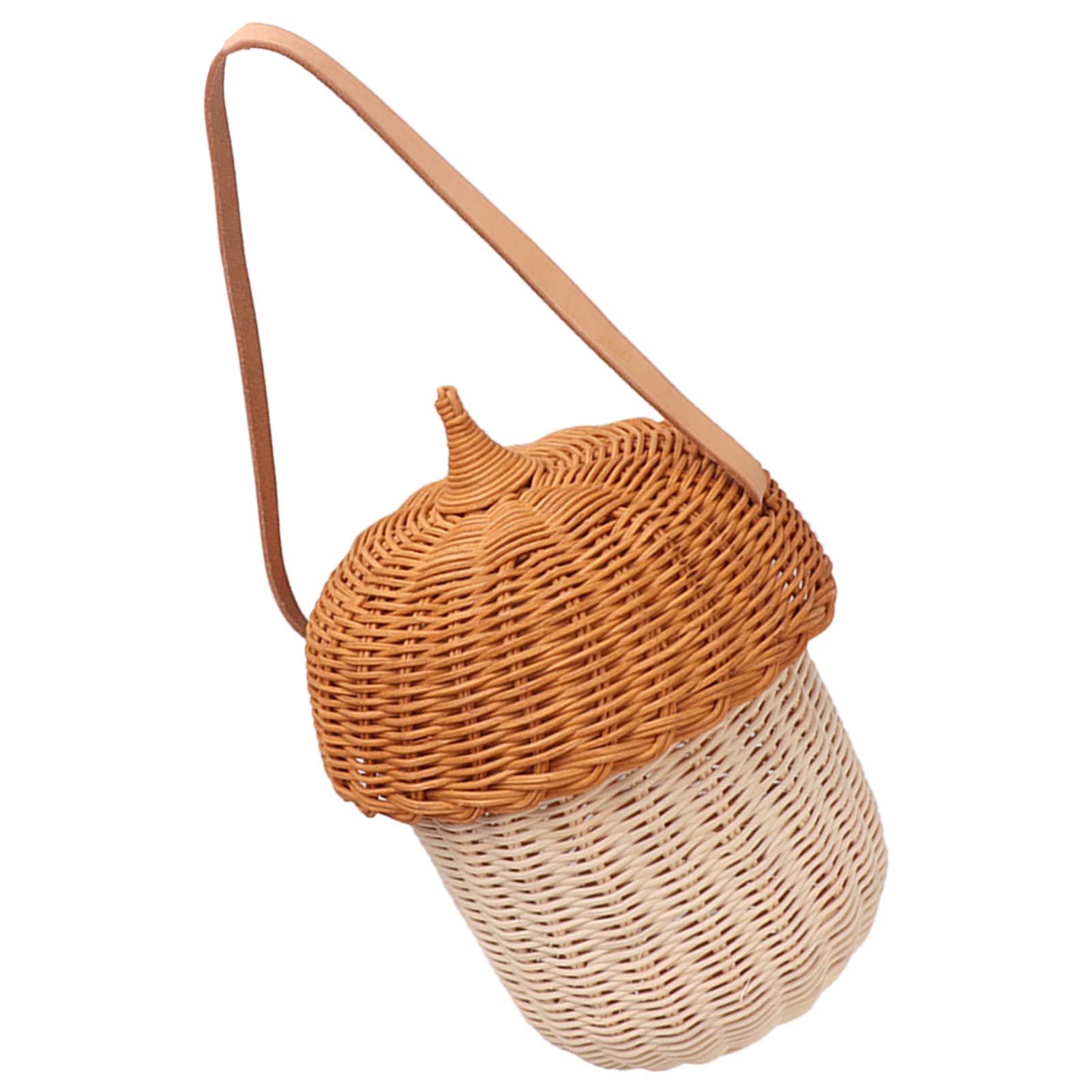 Zerodis Rattan Storage Basket Bag, Hand Woven Decorative Kids Rattan Storage Basket Waterproof Acorn Shaped Exquisite Interesting Photography Props for Outdoor (Large Handbag)