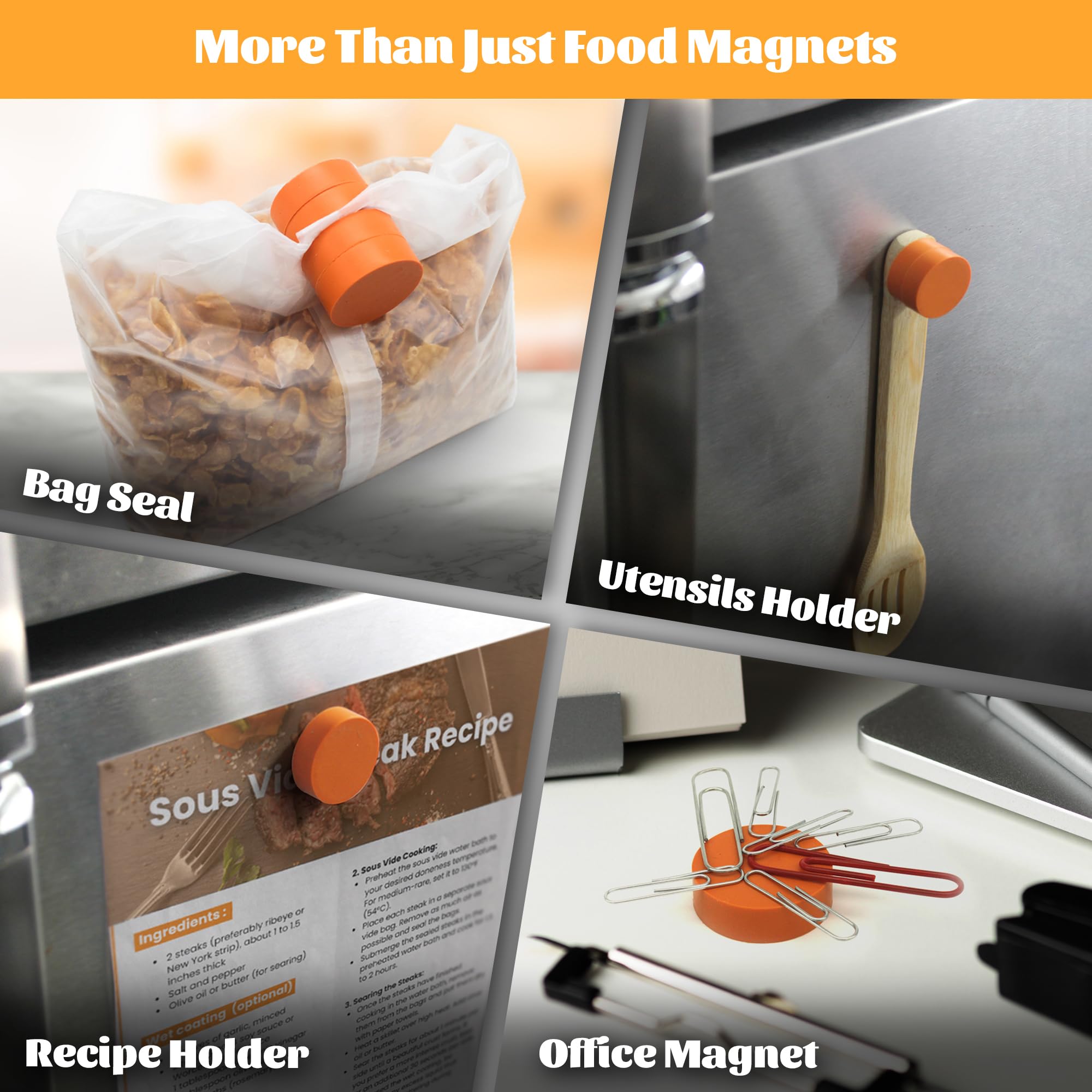 Sous Vide Weight Magnets by AKS Co - 10-Pack Food Safe Silicone-Coated Magnets, Designed for Sous Vide Machines to Immerse Food Bags & Prevent Floating/Undercooking - Includes Kitchen Tongs