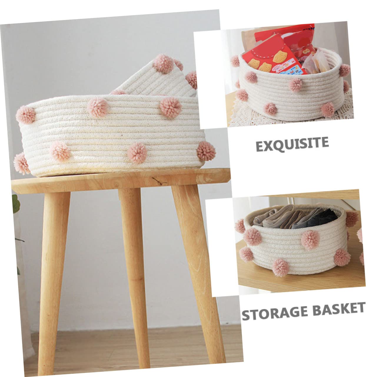 CHILDWEET Woven Hamper Storage Basket Cotton Rope Organizer Cotton Rope Key Tray Rope Woven Basket Storage Bins for Clothes Storage Bin Cotton Woven Container Manual Baby Cotton Makeup Box