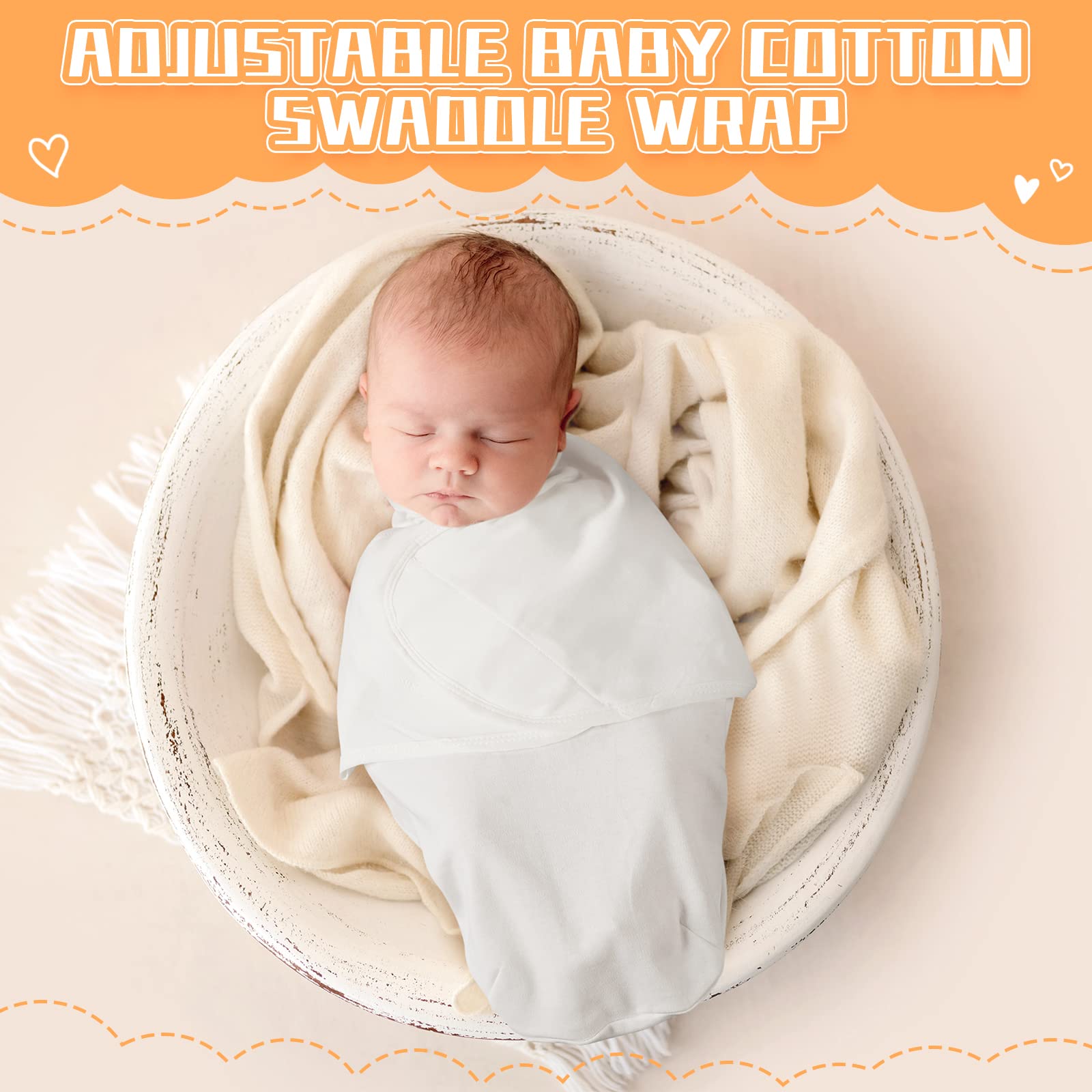 Newwiee 4 Pcs Preemie Baby Swaddle Preemie Swaddle Wrap Adjustable Swaddle Blanket Preemie Size Newborn Cotton Swaddle Blanket for Preemie Boys Girls Sleep