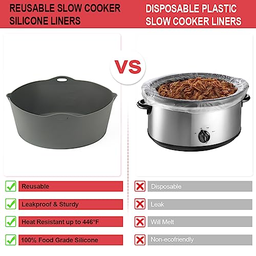 BYKITCHEN 7-8 Quart Reusable Silicone Slow Cooker Liner Compatible with Crockpot, Hamilton Beach Slow Cooker, Large Slow Cooker Insert for Most 7-8 QT Oval Slow Cooker