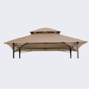 voqoomkl 5×8 grill gazebo replacement canopy cover, double tiered outdoor grill canopy top, uv resistant and waterproof bbq tent grill shelter cover for barbecue and picnic, beige