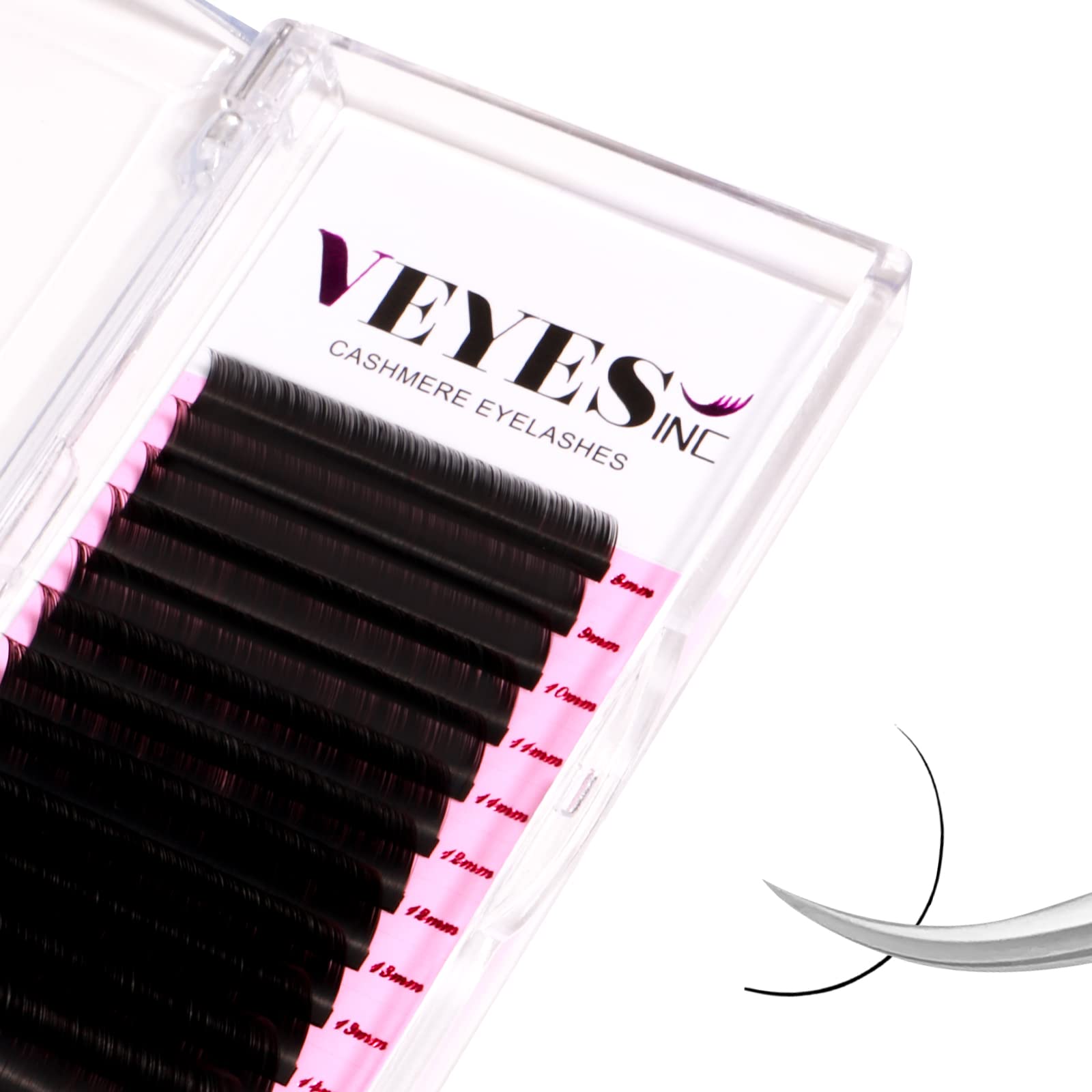 VEYES INC Cashmere Volume Lash Extensions C CC D DD LD L B J M Curl 0.03-0.20 thickness, Super Matte Black Individual Eyelashes Tray, Professional Supplies for Lash Techs (0.05 CC 14mm)