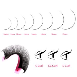 VEYES INC Cashmere Volume Lash Extensions C CC D DD LD L B J M Curl 0.03-0.20 thickness, Super Matte Black Individual Eyelashes Tray, Professional Supplies for Lash Techs (0.05 CC 14mm)