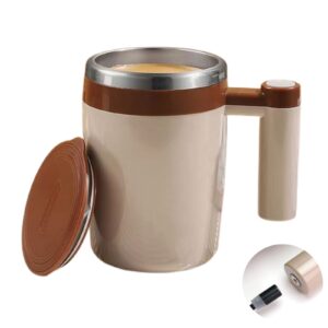 xhjbaby self stirring coffee mug,rechargeable automatic magnetic mixing stainless steel cup with lid for coffee tea hot chocolate milk cocoa 380ml/13oz brown electric mixer mug best gift
