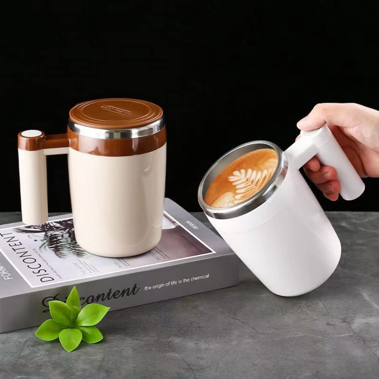 XHJBaby Self Stirring Coffee Mug,Rechargeable Automatic Magnetic Mixing Stainless Steel Cup with Lid for Coffee Tea Hot Chocolate Milk Cocoa 380ml/13oz Brown Electric Mixer Mug Best Gift