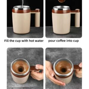 XHJBaby Self Stirring Coffee Mug,Rechargeable Automatic Magnetic Mixing Stainless Steel Cup with Lid for Coffee Tea Hot Chocolate Milk Cocoa 380ml/13oz Brown Electric Mixer Mug Best Gift