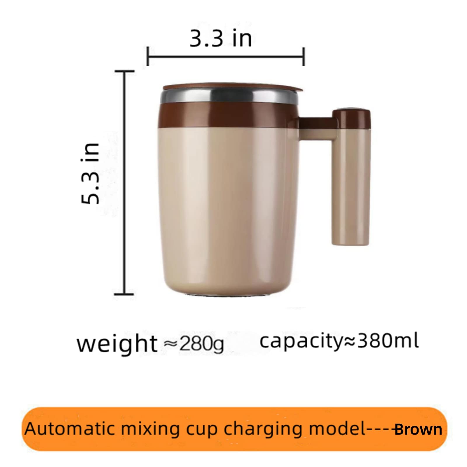 XHJBaby Self Stirring Coffee Mug,Rechargeable Automatic Magnetic Mixing Stainless Steel Cup with Lid for Coffee Tea Hot Chocolate Milk Cocoa 380ml/13oz Brown Electric Mixer Mug Best Gift