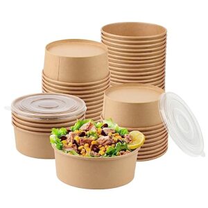 belinlen 36oz 50 sets large kraft paper bowls with lids, disposable bowls with lids, paper salad bowls, paper food container with lid perfect for hot/cold food, soup, salad, ice cream