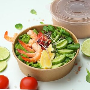Belinlen 36oz 50 Sets Large Kraft Paper Bowls with Lids, Disposable Bowls with Lids, Paper Salad Bowls, Paper Food Container with Lid Perfect for Hot/Cold Food, Soup, Salad, Ice Cream