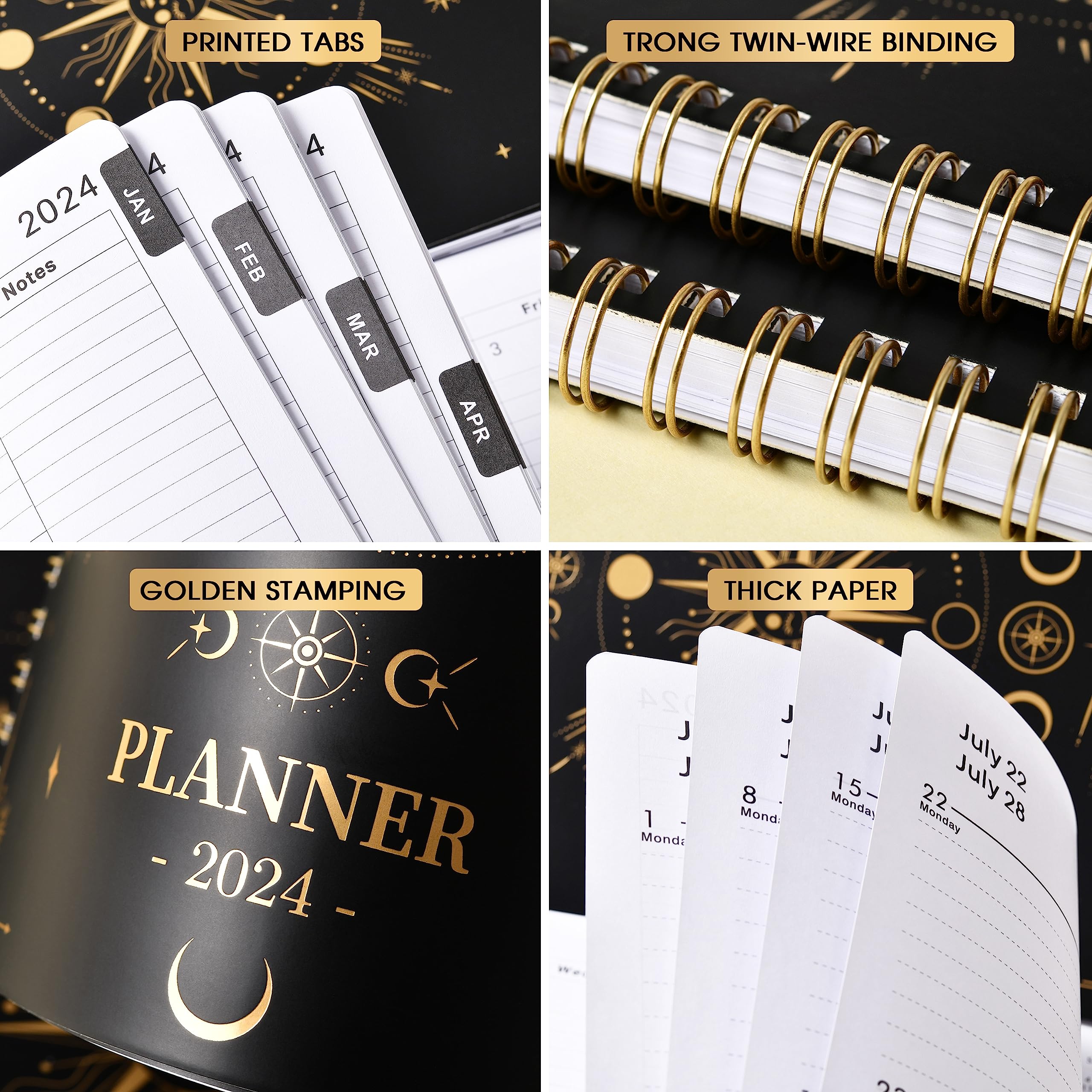 2024 Planner - Jan. 2024 - Dec. 2024, Planner 2024, 8" x 10", 2024 Planner Weekly and Monthly with Tabs + Flexible Cover + Thick Paper + Twin-Wire Binding, Daily Organizer