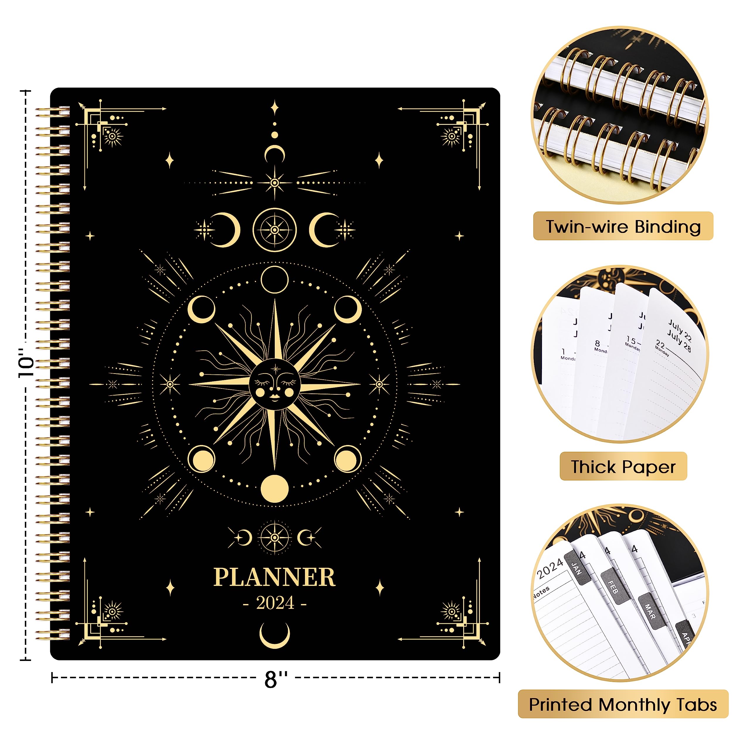 2024 Planner - Jan. 2024 - Dec. 2024, Planner 2024, 8" x 10", 2024 Planner Weekly and Monthly with Tabs + Flexible Cover + Thick Paper + Twin-Wire Binding, Daily Organizer