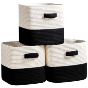 r runka storage cube baskets for organizing-3 pack - 11 inch square baskets for cube storage closet storage bins- woven cube storage bins for shelves- cube drawer-toy storage |white & black