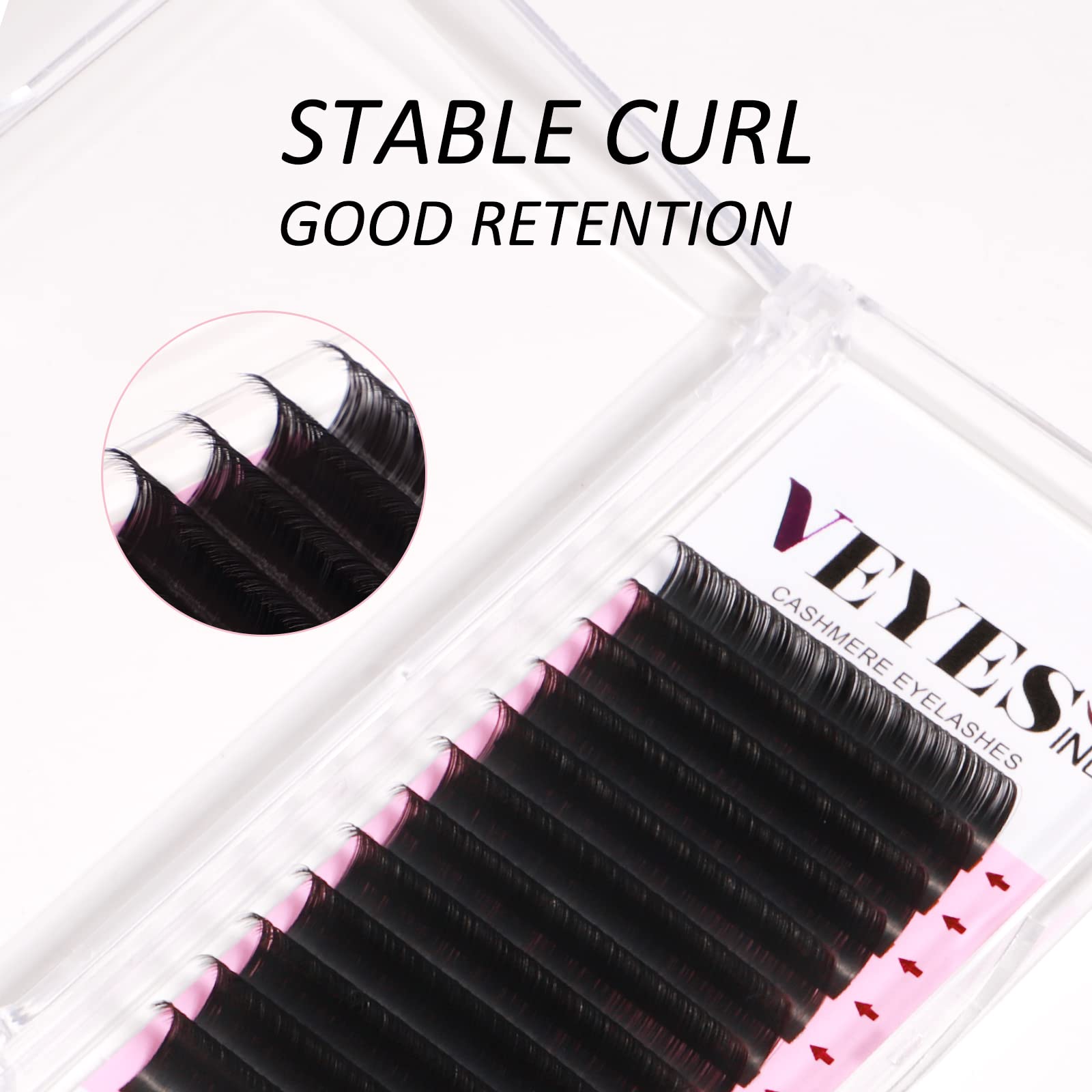 VEYES INC Cashmere Volume Lash Extensions C CC D DD LD L B J M Curl 0.03-0.20 thickness, Super Matte Black Individual Eyelashes Tray, Professional Supplies for Lash Techs (0.03 CC 15-20mm)