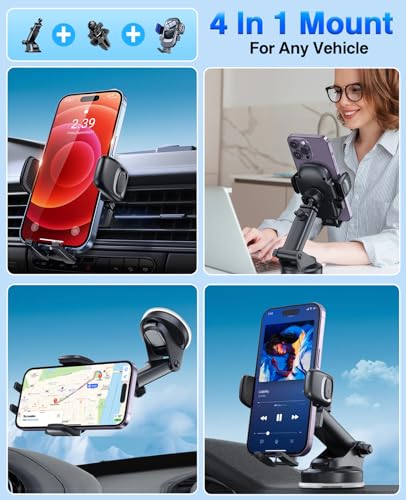 MEMOFO Phone Holders for Your Car【Military Grade Suction Ultra Strong Base】 Phone Mount for Car Windshield Dashboard Air Vent for iPhone, Samsung, Google, Nokia, Other Smartphones