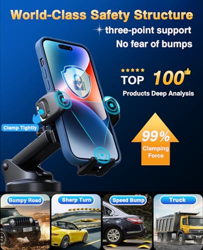 MEMOFO Phone Holders for Your Car【Military Grade Suction Ultra Strong Base】 Phone Mount for Car Windshield Dashboard Air Vent for iPhone, Samsung, Google, Nokia, Other Smartphones