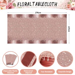 Floral Happy Birthday Decorations Women, 131PCS Rose Gold Flower Birthday Party Supplies Including Happy Birthday Backdrop, Balloon Arch/Garland Kit, Birthday Tabblecloth for Girls