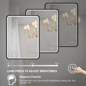 FTOTI 20X28 Inch LED Bathroom Mirror with Lights,Wall Mounted Lighted Mirrors with Non-Rusting Black Metal Frame Anti-Fog Memory Funtion Stepless Dimmable,6000K(Horizontal&Vertical)