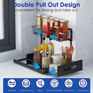 Under Sink Organizers and Storage, Double Pull Out L-shape Cabinet Organizer, 2 Tier Adjustable Height Under Sink Organizers and Storage for bathroom kitchen(2023 Upgrade)