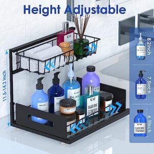 Under Sink Organizers and Storage, Double Pull Out L-shape Cabinet Organizer, 2 Tier Adjustable Height Under Sink Organizers and Storage for bathroom kitchen(2023 Upgrade)