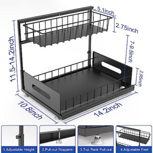 Under Sink Organizers and Storage, Double Pull Out L-shape Cabinet Organizer, 2 Tier Adjustable Height Under Sink Organizers and Storage for bathroom kitchen(2023 Upgrade)