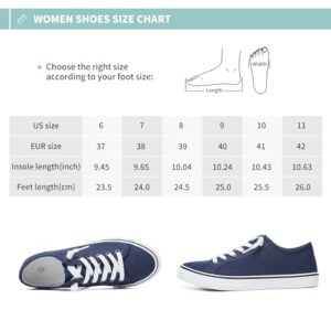 Women Canvas Sneaker Slip On Casual Shoes Lace Up Canvas Low Top White Shoes Loafers for Women Fashion Tennis Shoes Black Walking Sneaker(Navy.US7.5)