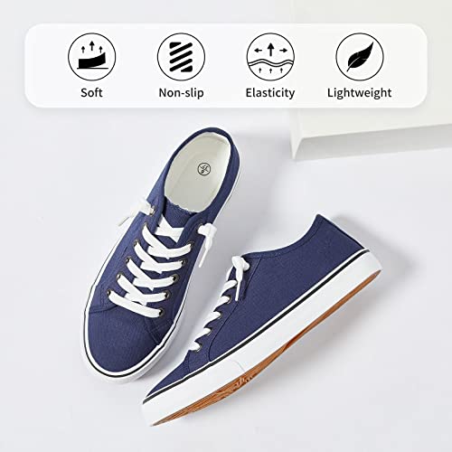 Women Canvas Sneaker Slip On Casual Shoes Lace Up Canvas Low Top White Shoes Loafers for Women Fashion Tennis Shoes Black Walking Sneaker(Navy.US7.5)