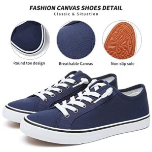 Women Canvas Sneaker Slip On Casual Shoes Lace Up Canvas Low Top White Shoes Loafers for Women Fashion Tennis Shoes Black Walking Sneaker(Navy.US7.5)