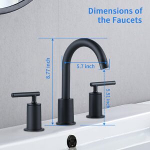 VXV Bathroom Faucets Matte Black, 2 Handle Widespread Bathroom Sink Faucet, Bathroom Faucet for Sink 3 Hole, 8 Inch Bathroom Faucet Black with Pop Up Drain and Faucet Water Lines