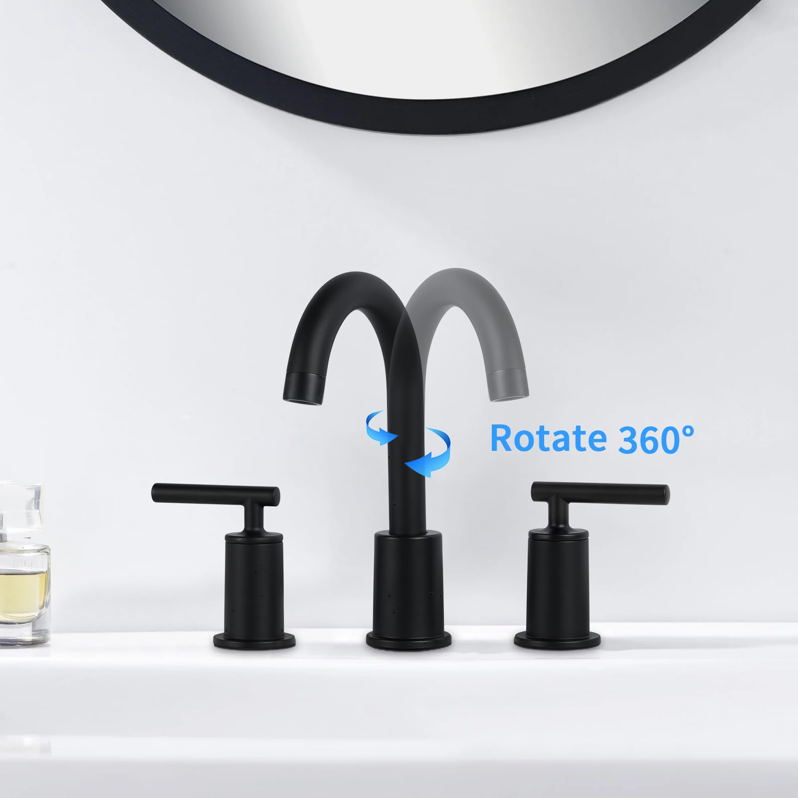 VXV Bathroom Faucets Matte Black, 2 Handle Widespread Bathroom Sink Faucet, Bathroom Faucet for Sink 3 Hole, 8 Inch Bathroom Faucet Black with Pop Up Drain and Faucet Water Lines