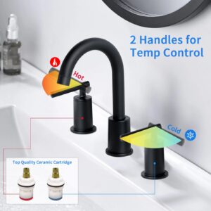 VXV Bathroom Faucets Matte Black, 2 Handle Widespread Bathroom Sink Faucet, Bathroom Faucet for Sink 3 Hole, 8 Inch Bathroom Faucet Black with Pop Up Drain and Faucet Water Lines