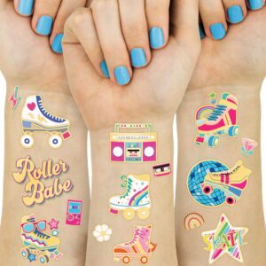 80’s theme roller skate glitter skating temporary tattoos birthday party supplies decorations favors decor cute 90s tattoo stickers tattoo gifts for kids girl boy school prizes rewards carnival 46 pcs