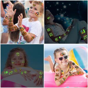 Qpout 95 PCS Glow In The Dark Building Block Temporary Tattoos for Kids 8 Sheets Building Bricks Luminous Tattoos Stickers for Boys Girls Building Block Birthday Party Favors Supplies