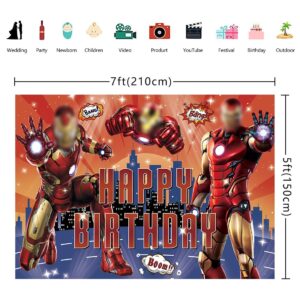 City Superhero Backdrop Birthday Decorations Superhero Boom Party Supplies Superhero Fans for Kids Boys Baby Shower Cake Table Banner Photo Background (7x5FT(210x150cm))