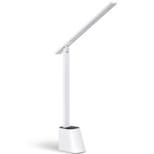dankeit led desk lamp, eye-caring office lamp for home bedroom, dimmable reading lamp with sensitive touch control, 3 lighting modes table lamp,desk lamps with adjustable arm,white