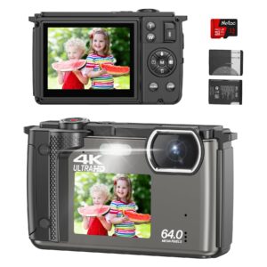 4k 64mp digital camera for photography, compact vlogging camera for youtube with wifi 18x zoom,point&shoot camerawith auto focus, selfie screens,32gb sd card,travel video camera for beginners kids