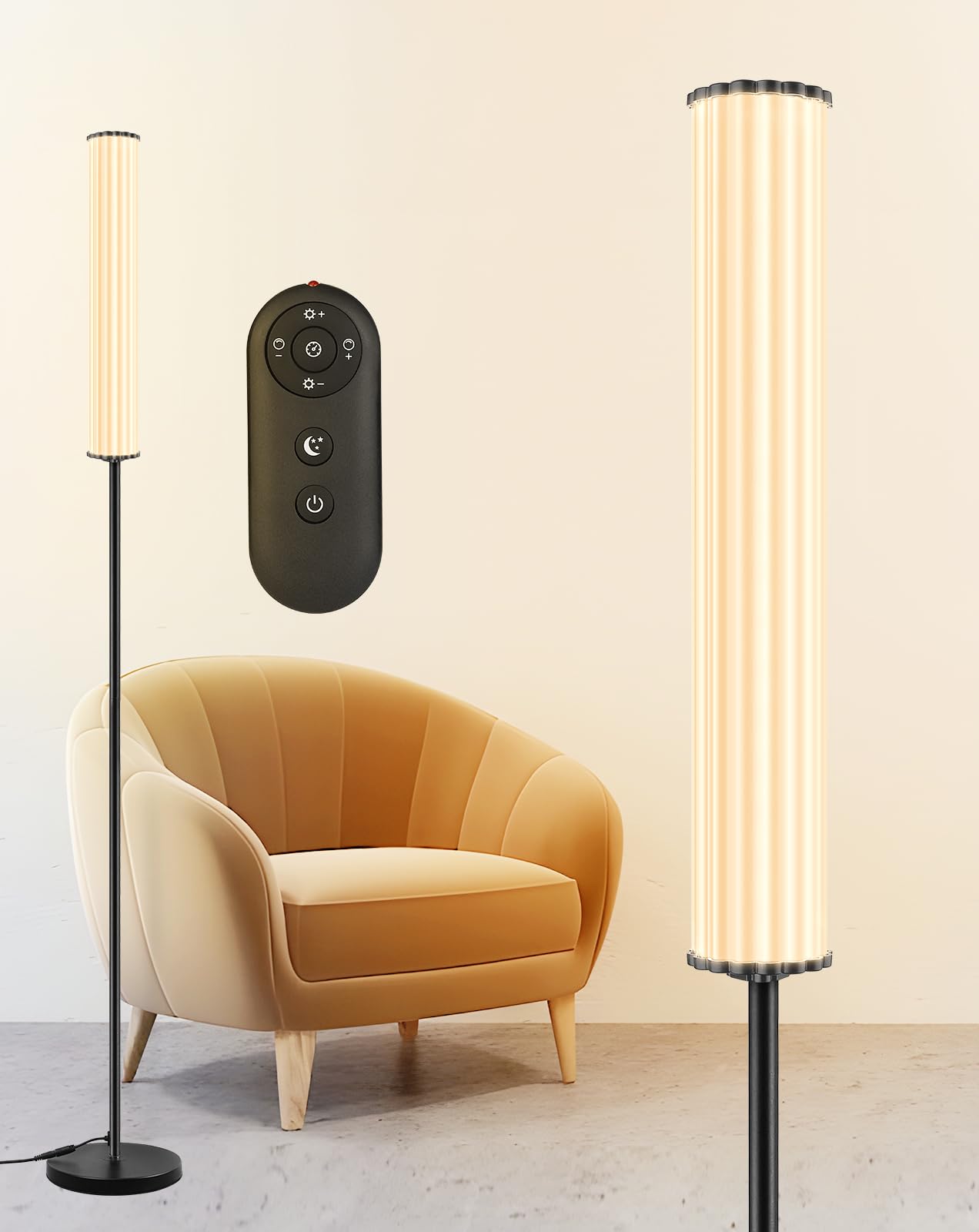 VOUTOORO LED Standing Floor Lamp with Remote Control for Living Room Bedroon Office, Modern Reading Tall Dimmable Lamp 2800~7000K Color Temperature & 0~100% Stepless Adjust, Timer Set, Night Mode