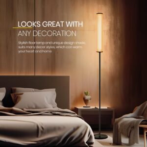 VOUTOORO LED Standing Floor Lamp with Remote Control for Living Room Bedroon Office, Modern Reading Tall Dimmable Lamp 2800~7000K Color Temperature & 0~100% Stepless Adjust, Timer Set, Night Mode