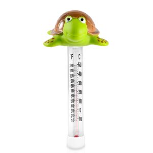 led floating pool thermometer, large display with string easy to read, shatter resistant, for outdoor & indoor swimming pools, spas, hot tubs & aquariums (turtle)