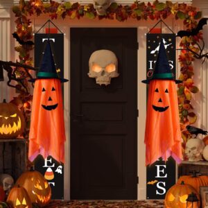 Halloween Decorations for Home, 2 Pack Pre-Installed Orange Pumpkins Wizard Hat Outdoor Fall Decor, Hanging Pumpkin Witch Hats Halloween Ornaments for Home Garden Yard Party