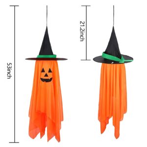 Halloween Decorations for Home, 2 Pack Pre-Installed Orange Pumpkins Wizard Hat Outdoor Fall Decor, Hanging Pumpkin Witch Hats Halloween Ornaments for Home Garden Yard Party