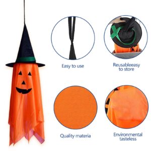 Halloween Decorations for Home, 2 Pack Pre-Installed Orange Pumpkins Wizard Hat Outdoor Fall Decor, Hanging Pumpkin Witch Hats Halloween Ornaments for Home Garden Yard Party