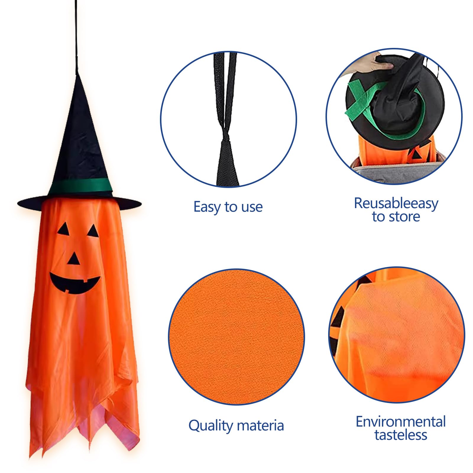 Halloween Decorations for Home, 2 Pack Pre-Installed Orange Pumpkins Wizard Hat Outdoor Fall Decor, Hanging Pumpkin Witch Hats Halloween Ornaments for Home Garden Yard Party