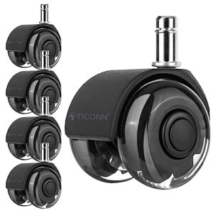 ticonn office chair caster wheels 2" dual wheels set of 5 for tile and hardwood floors, universal fit for most chairs (transparent)