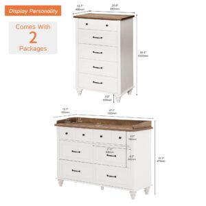 WAMPAT Dresser for Bedroom Set of 2, 1 Dresser for Kids Bedroom with 6 Drawers, 1 Baby Dressers with 5 Wide Chest of Drawers, Modern Wooden Closet Storage Organizer for Living Room, Nursery, Hallway